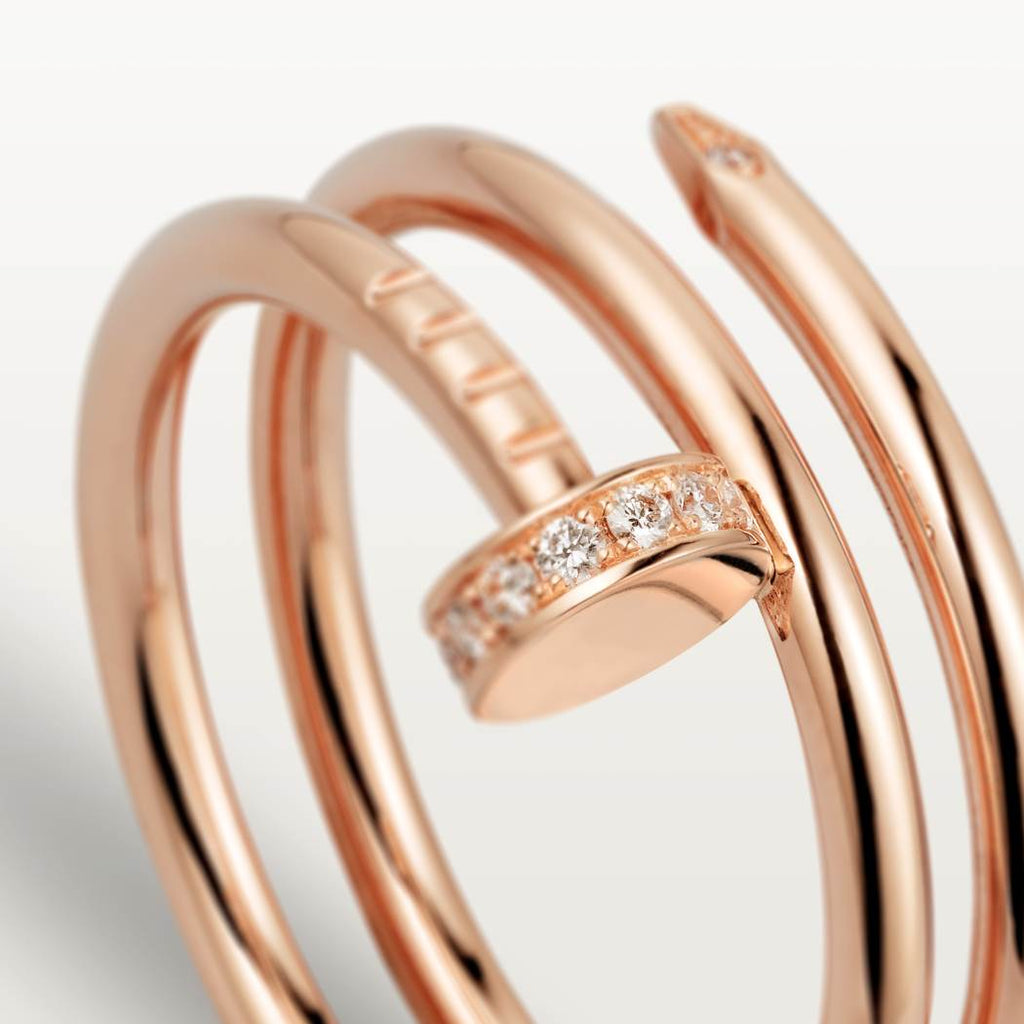 Cartier 18K rose gold nail ring with double circles with diamonds