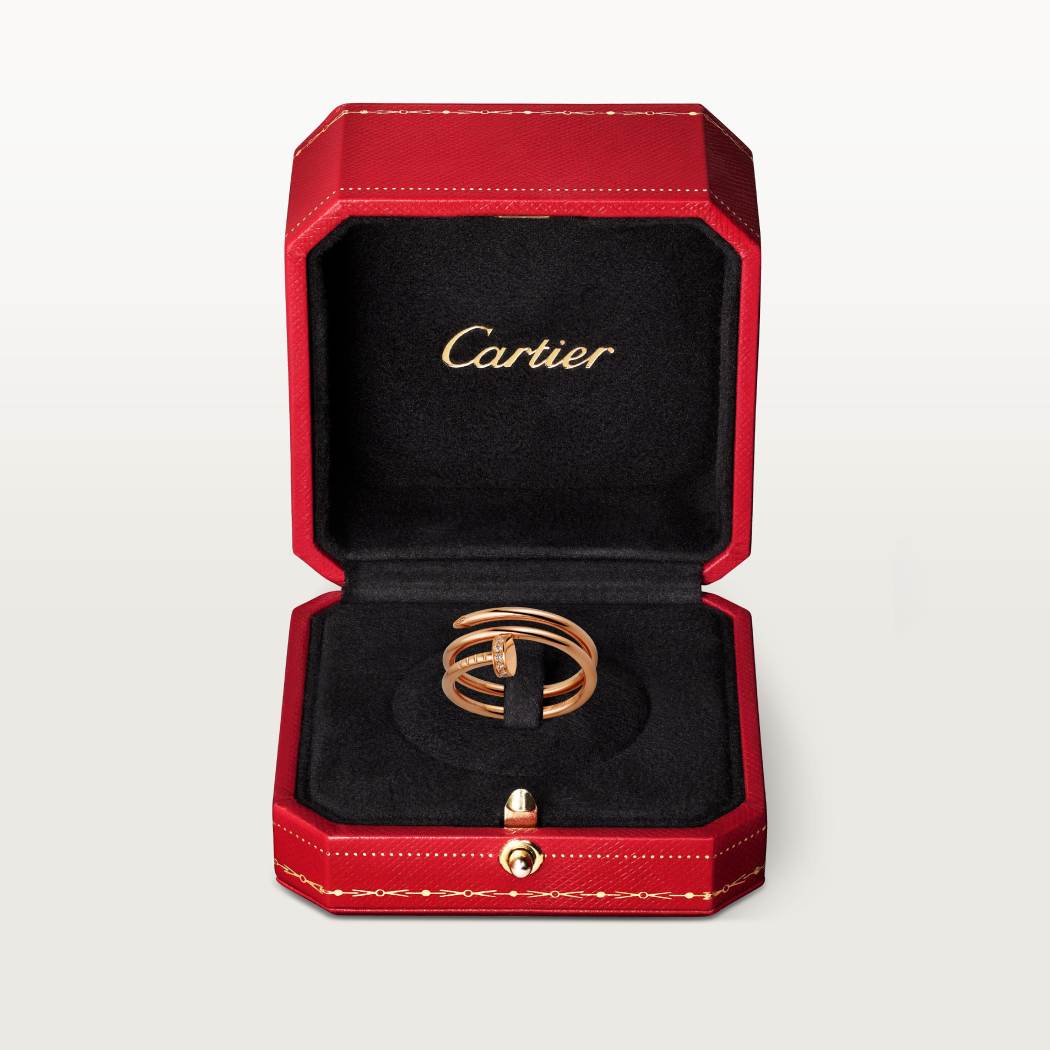 Cartier 18K rose gold nail ring with double circles with diamonds