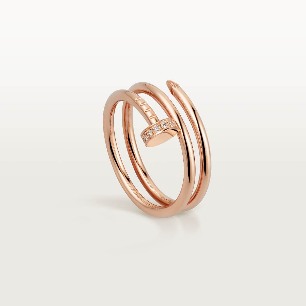 Cartier 18K rose gold nail ring with double circles with diamonds