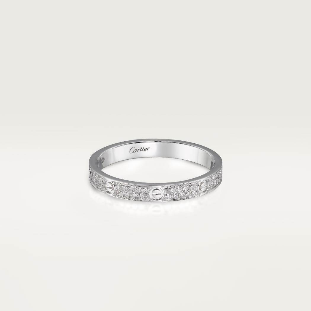 Cartier 18K white gold LOVE small ring with 2 rows of diamonds