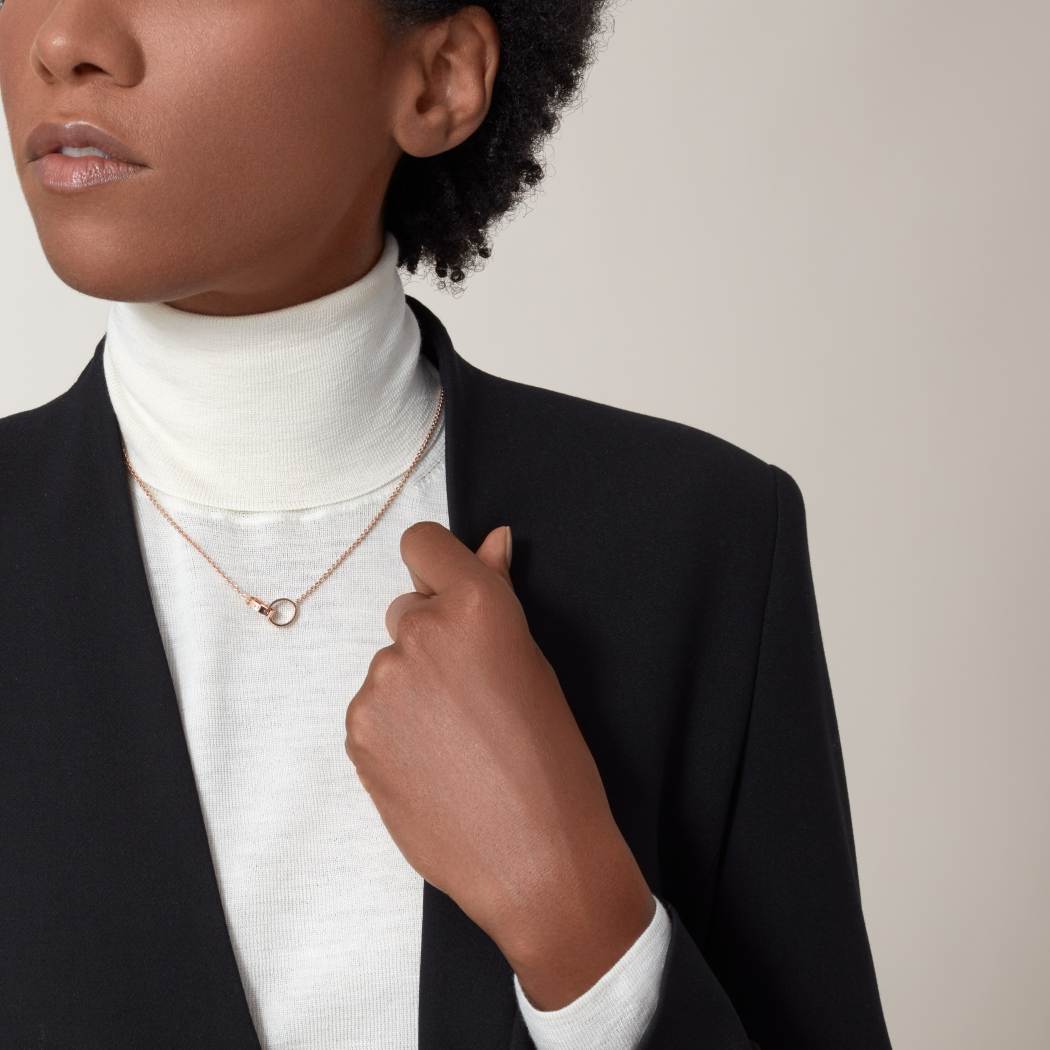 Cartier 18K rose gold LOVE two-ring pendant necklace without diamonds