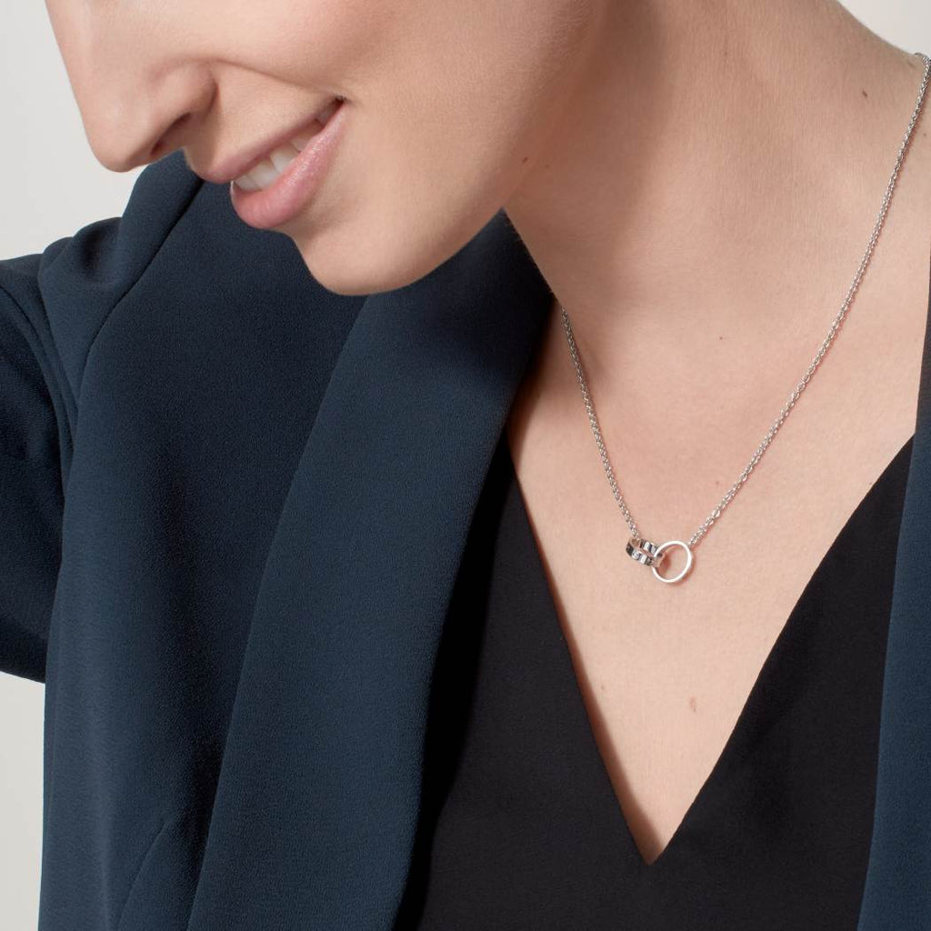 Cartier 18K white gold LOVE two-ring pendant necklace without diamonds