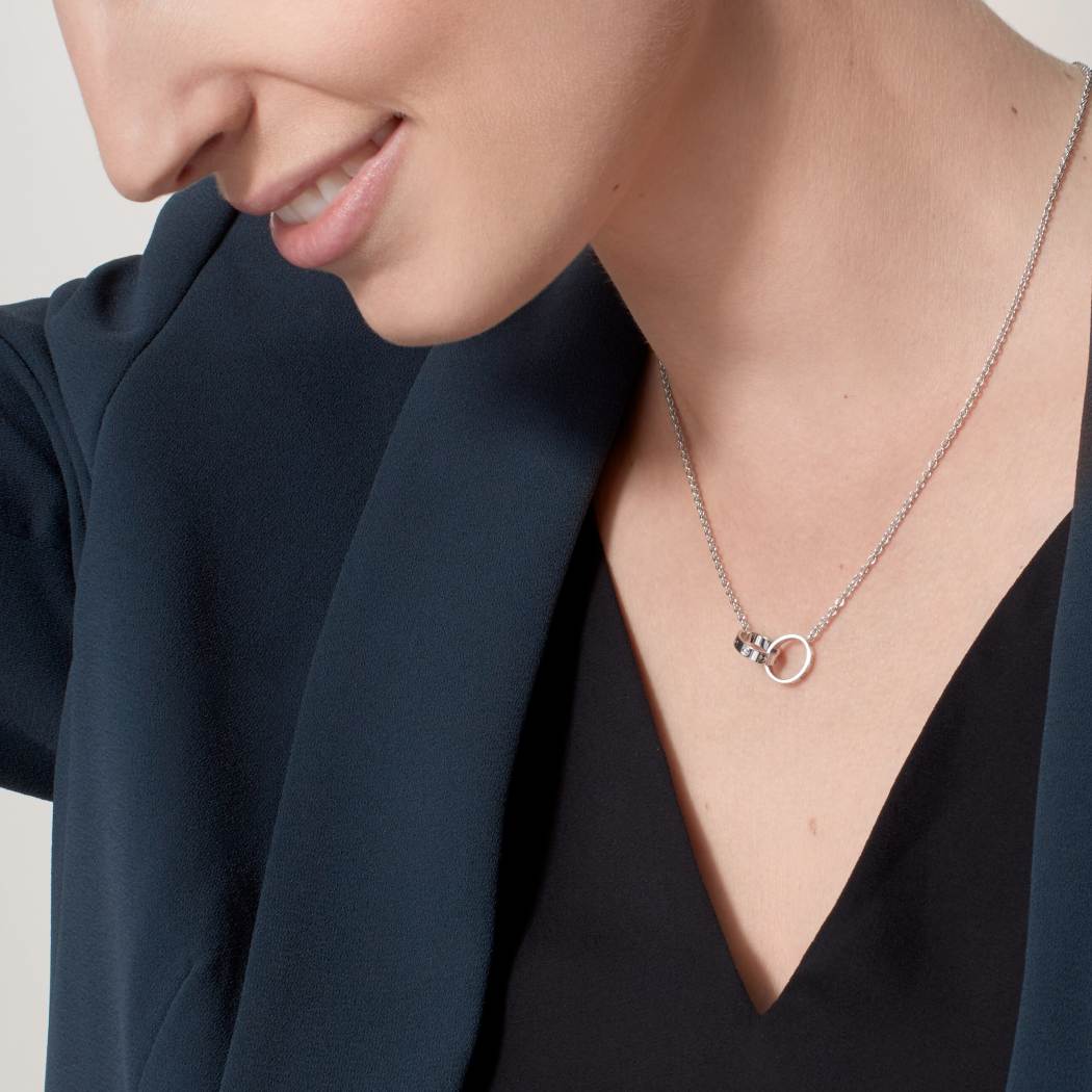 Cartier 18K white gold LOVE two-ring pendant necklace without diamonds