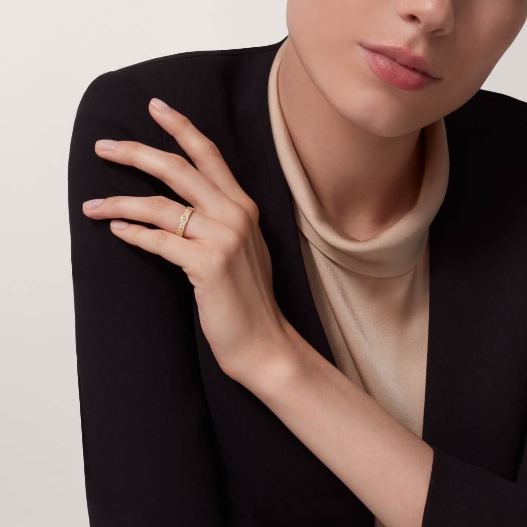 Cartier 18K gold LOVE ring 5mm with 3 rows of diamonds