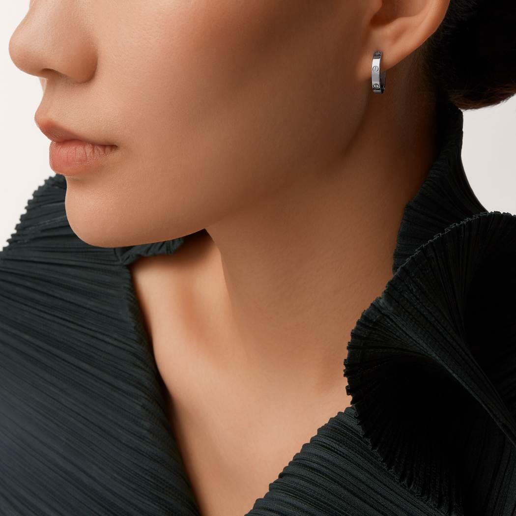 Cartier 18K white gold LOVE round 2-ring earrings without diamonds