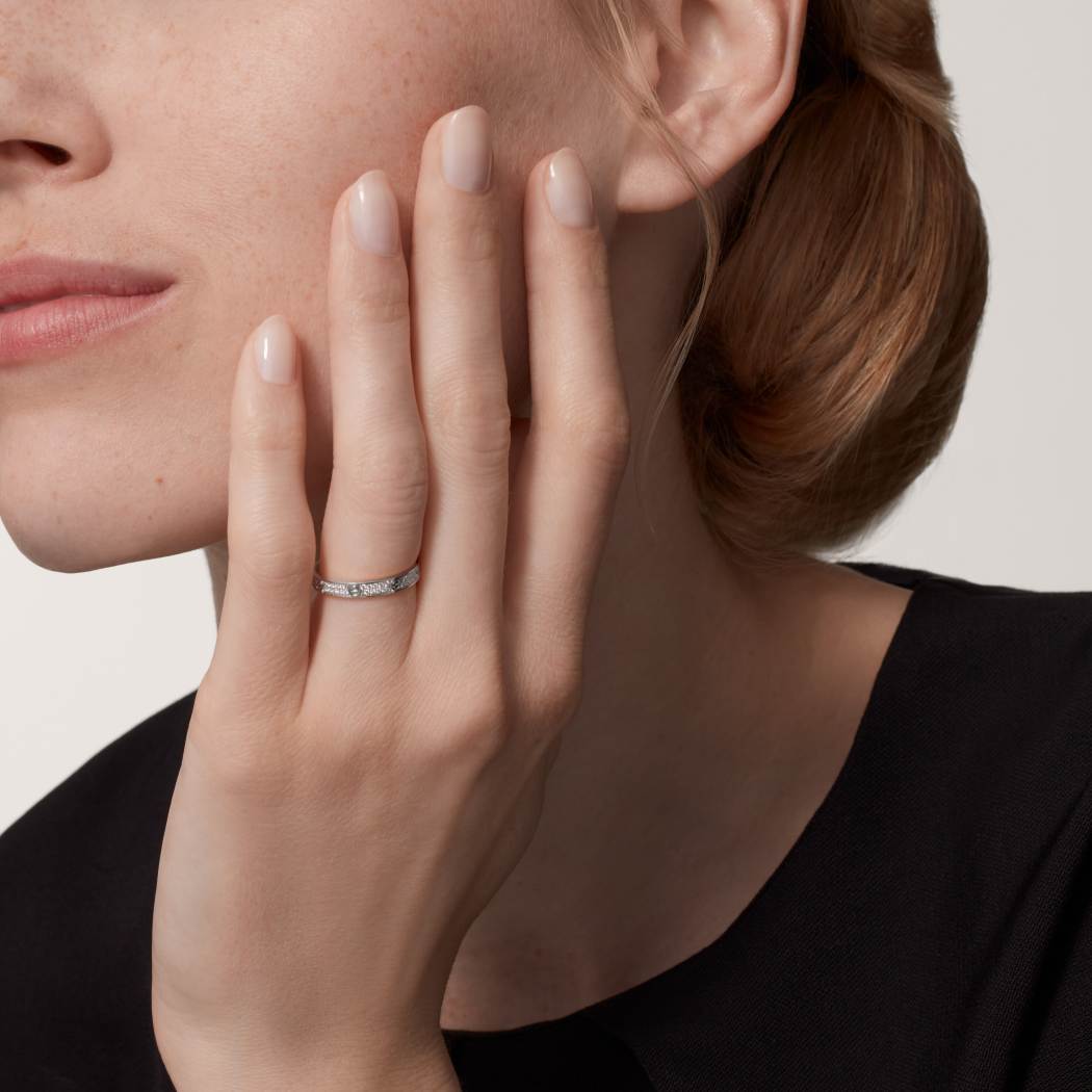 Cartier 18K white gold LOVE small ring with 2 rows of diamonds