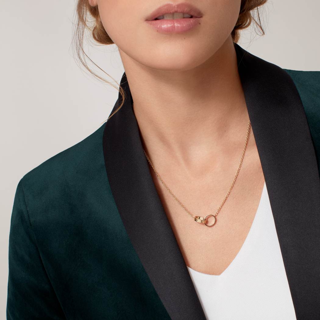 Cartier 18K gold LOVE two-ring pendant necklace without diamonds
