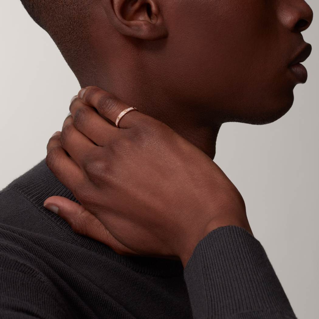 Cartier 18K rose gold LOVE small ring with 2 rows of diamonds