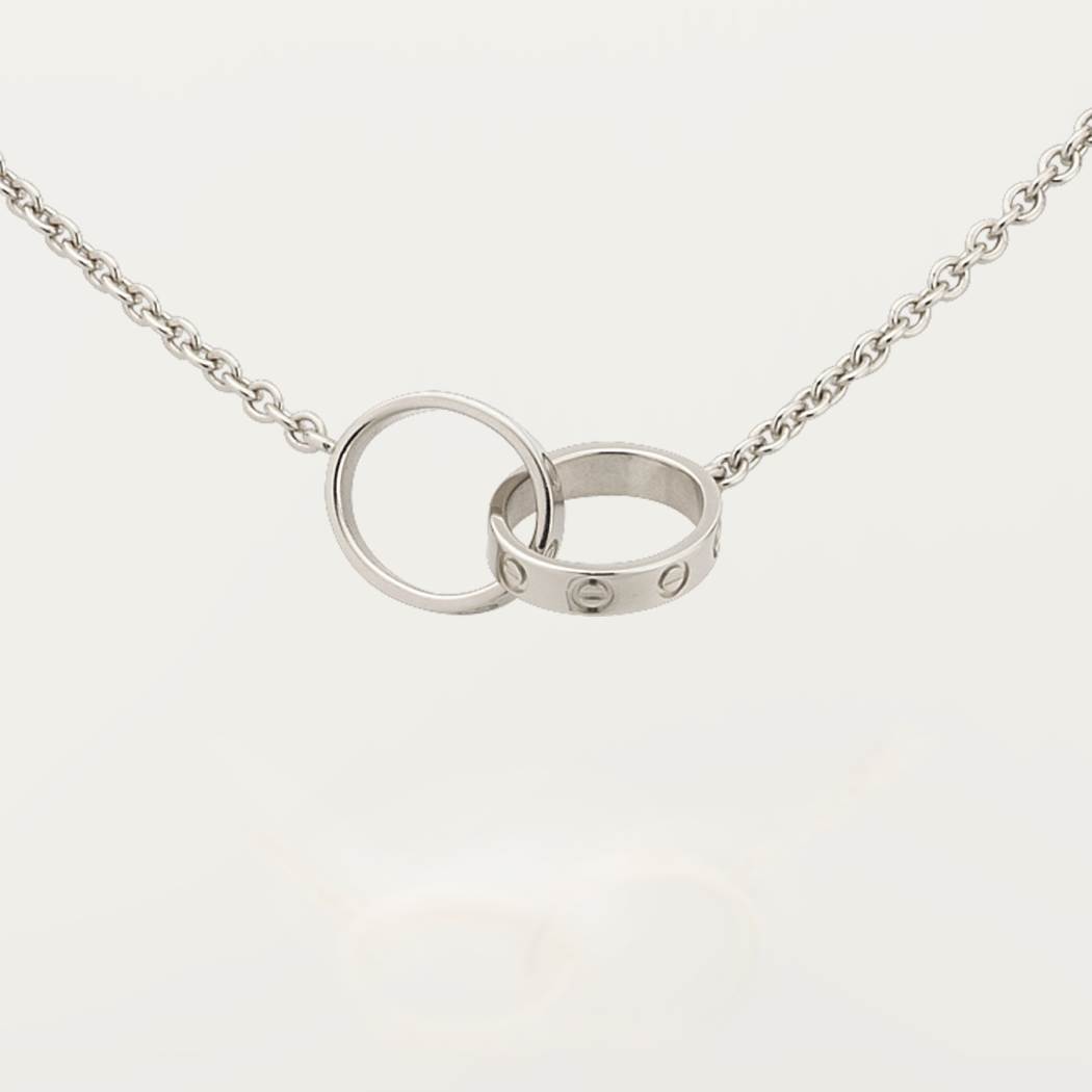 Cartier 18K white gold LOVE two-ring pendant necklace without diamonds