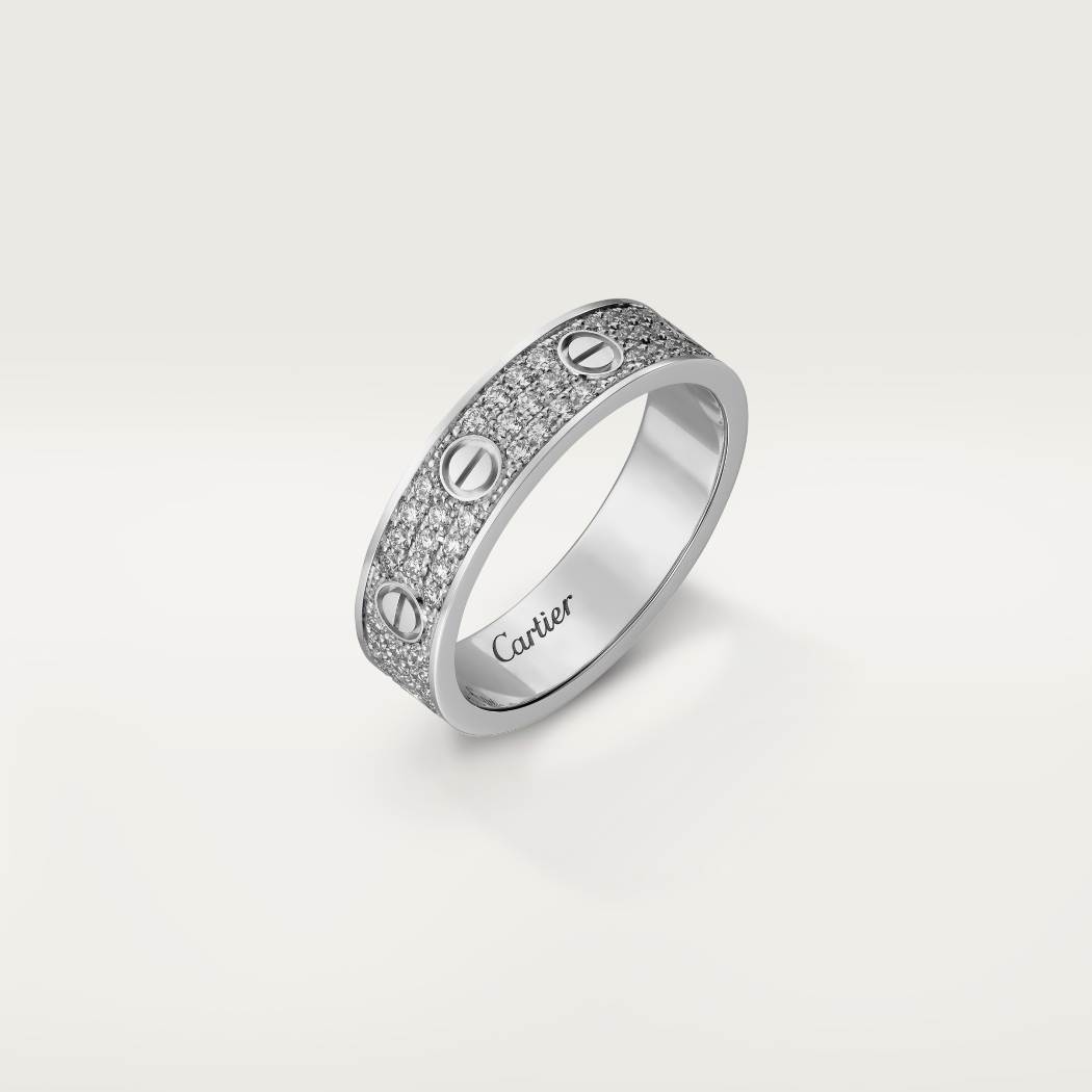 Cartier 18K Wihte gold LOVE ring 5mm with 3 rows of diamonds