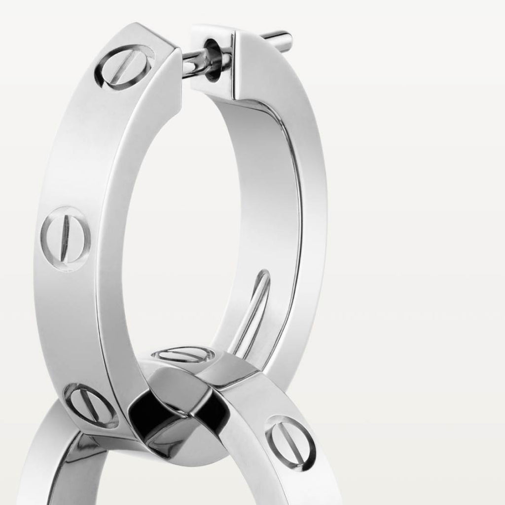 Cartier 18K white gold LOVE round 2-ring earrings without diamonds