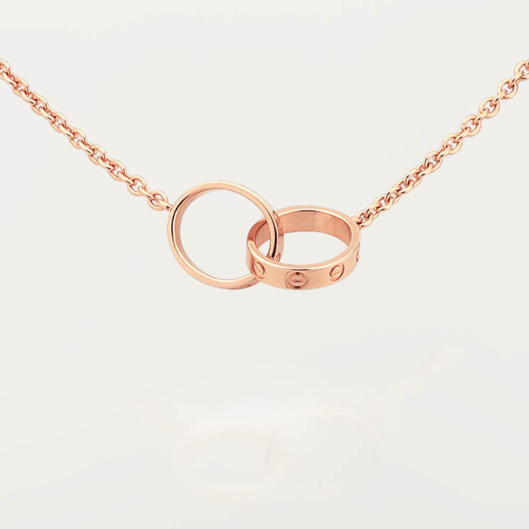 Cartier 18K rose gold LOVE two-ring pendant necklace without diamonds