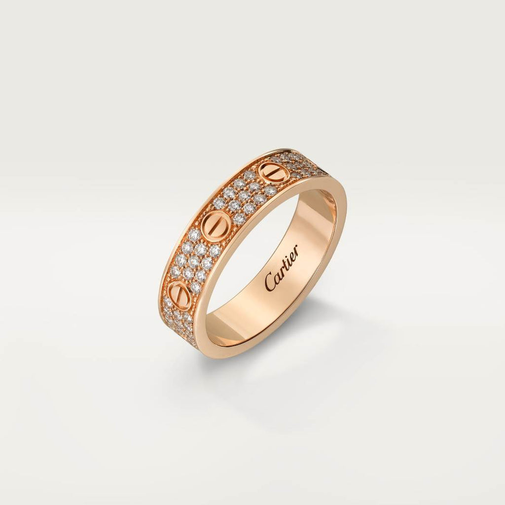 Cartier 18K rose gold LOVE ring 5mm with 3 rows of diamonds