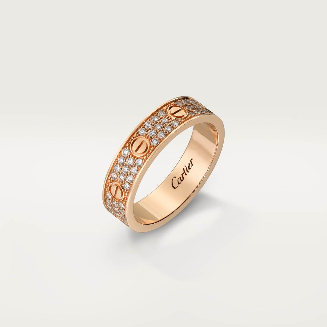 Cartier 18K rose gold LOVE ring 5mm with 3 rows of diamonds