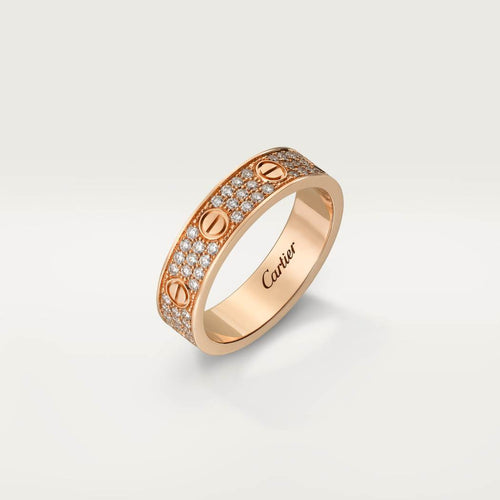 Cartier 18K rose gold LOVE ring 5mm with 3 rows of diamonds