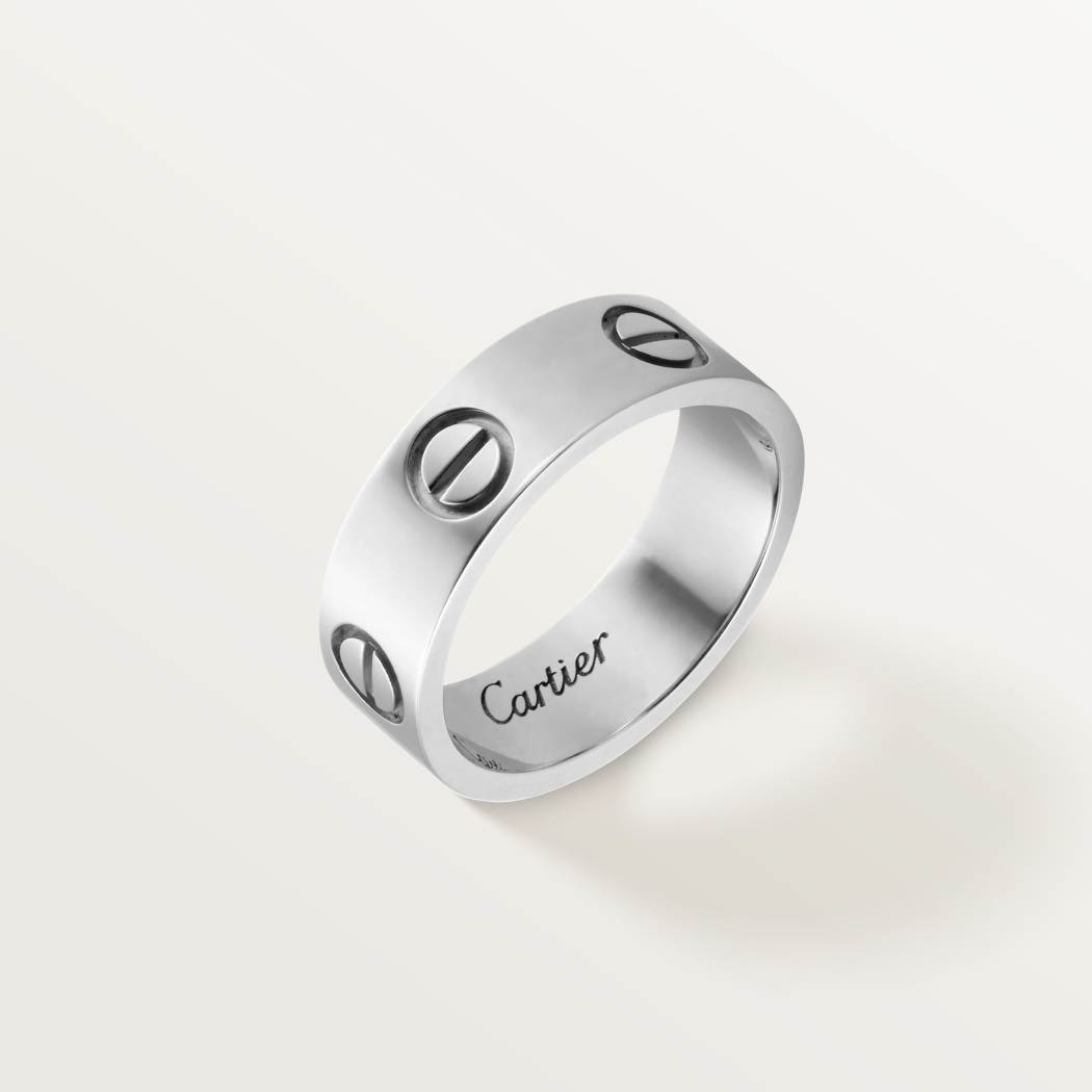 Cartier 18K white gold classic LOVE ring 5mm wide without diamonds