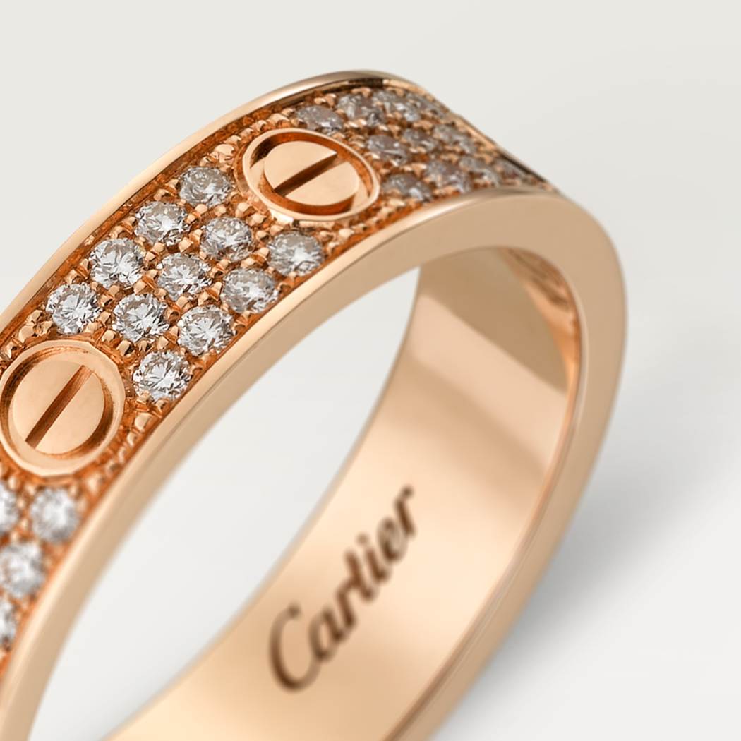 Cartier 18K rose gold LOVE ring 5mm with 3 rows of diamonds