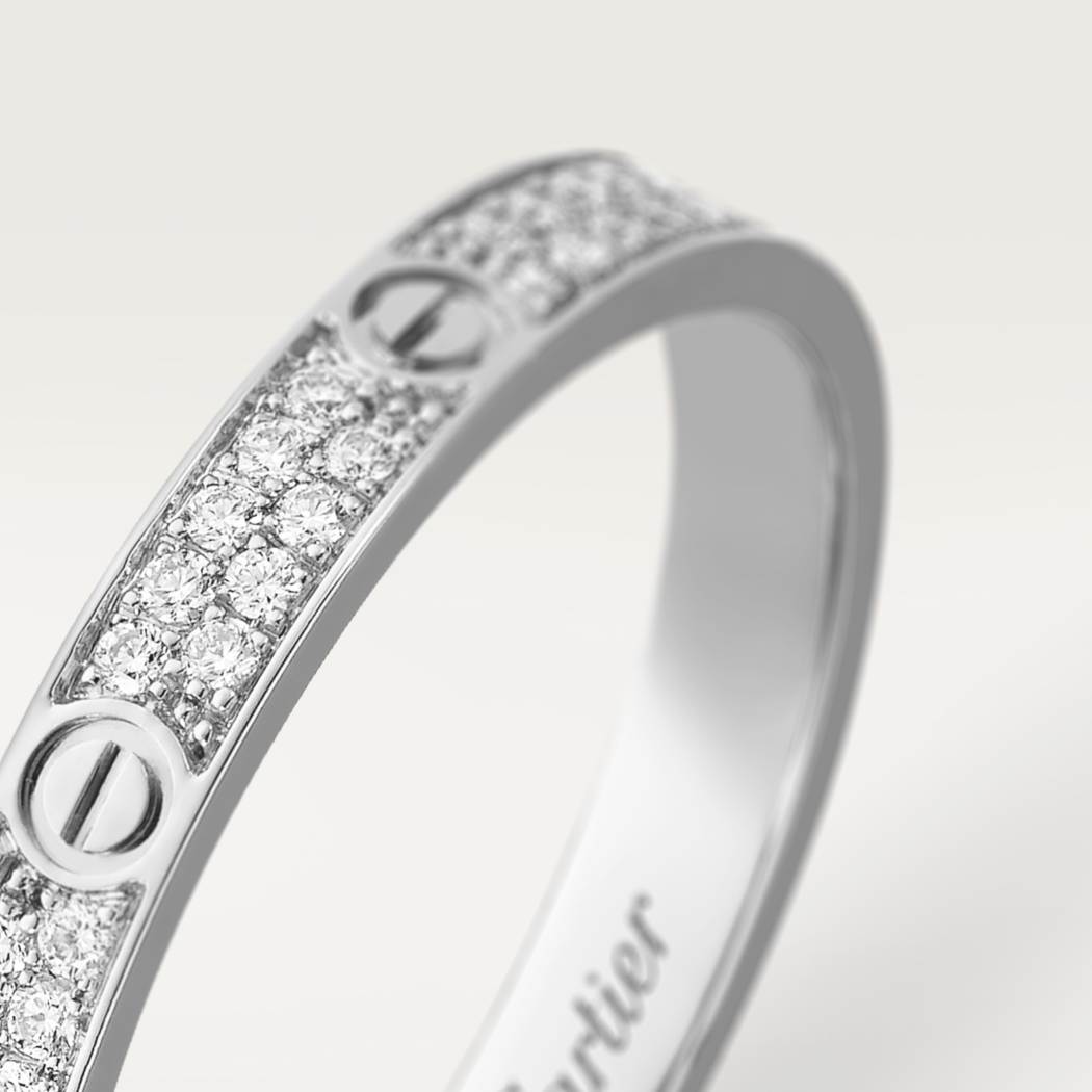 Cartier 18K white gold LOVE small ring with 2 rows of diamonds
