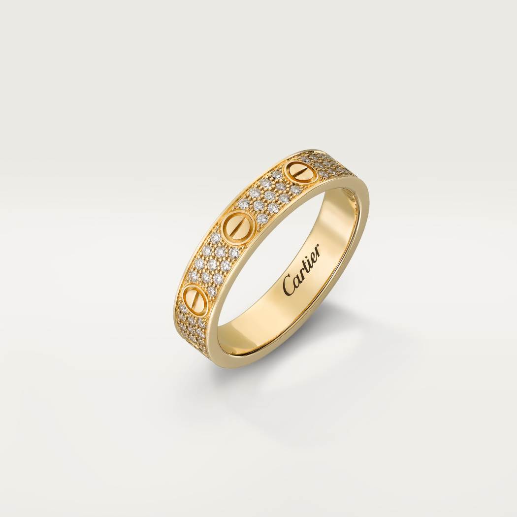 Cartier 18K gold LOVE ring 5mm with 3 rows of diamonds