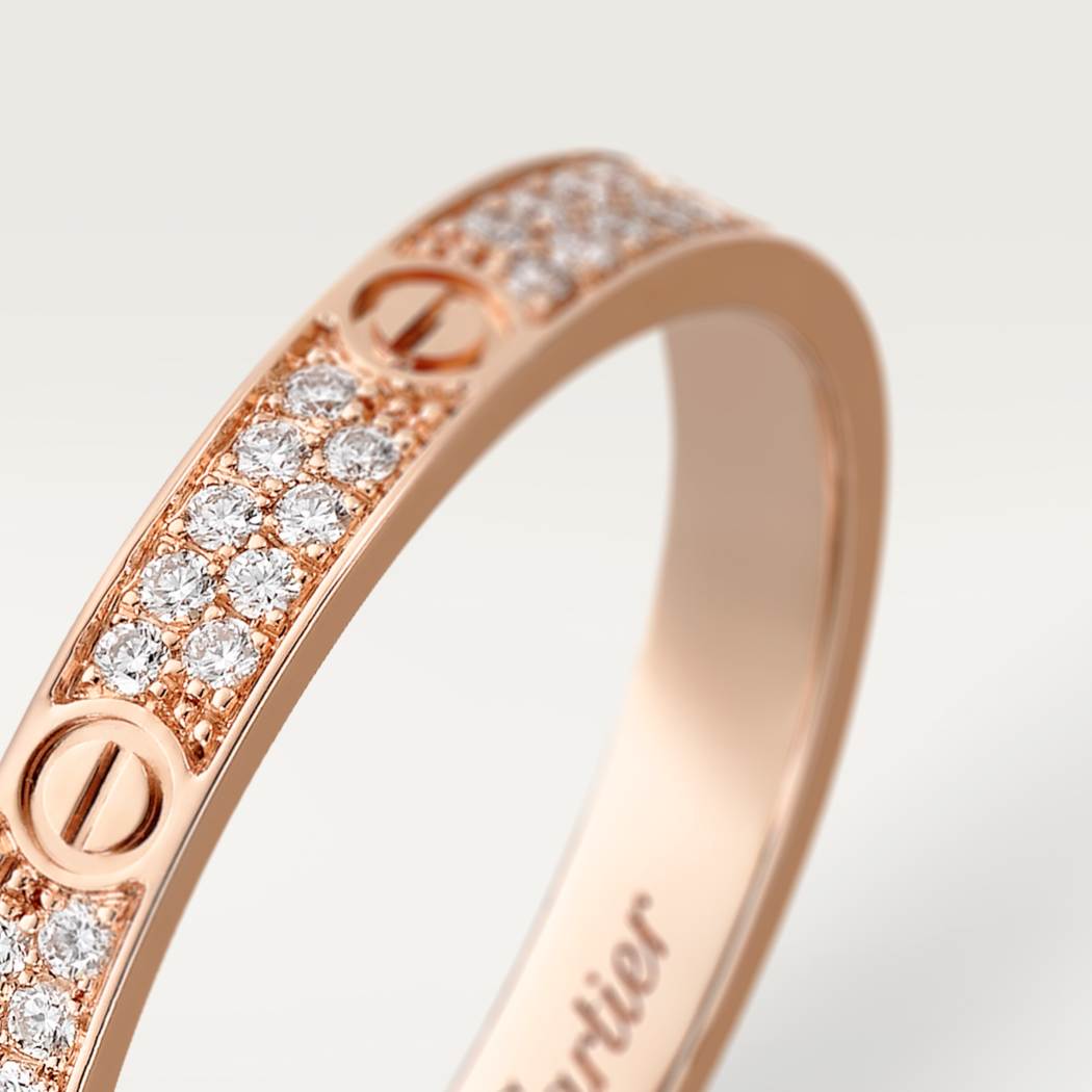 Cartier 18K rose gold LOVE small ring with 2 rows of diamonds