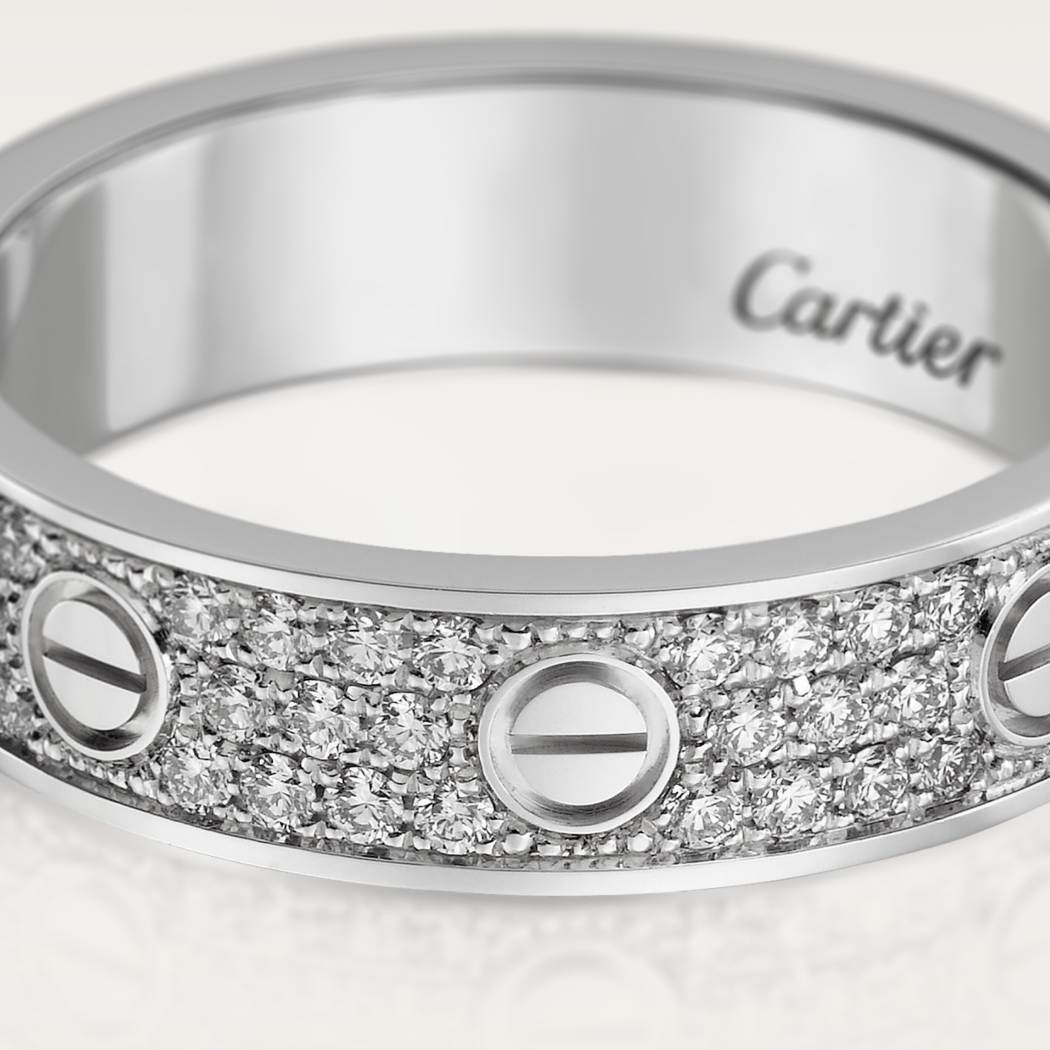 Cartier 18K Wihte gold LOVE ring 5mm with 3 rows of diamonds
