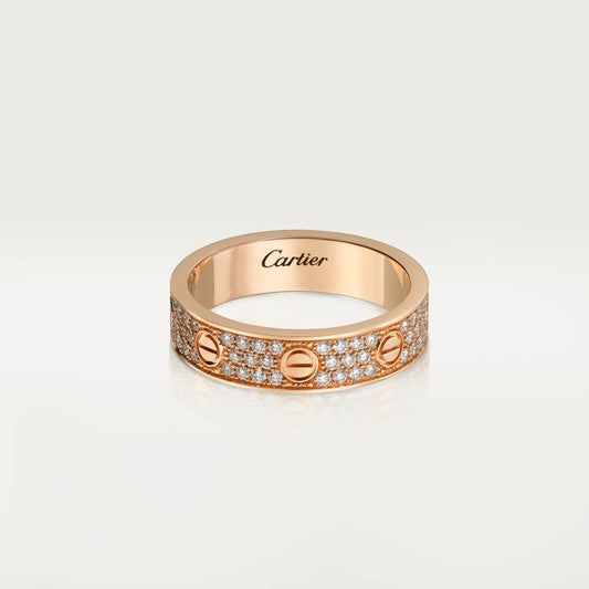 Cartier 18K rose gold LOVE ring 5mm with 3 rows of diamonds