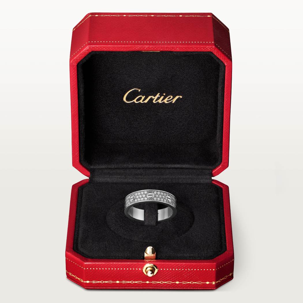 Cartier 18K Wihte gold LOVE ring 5mm with 3 rows of diamonds