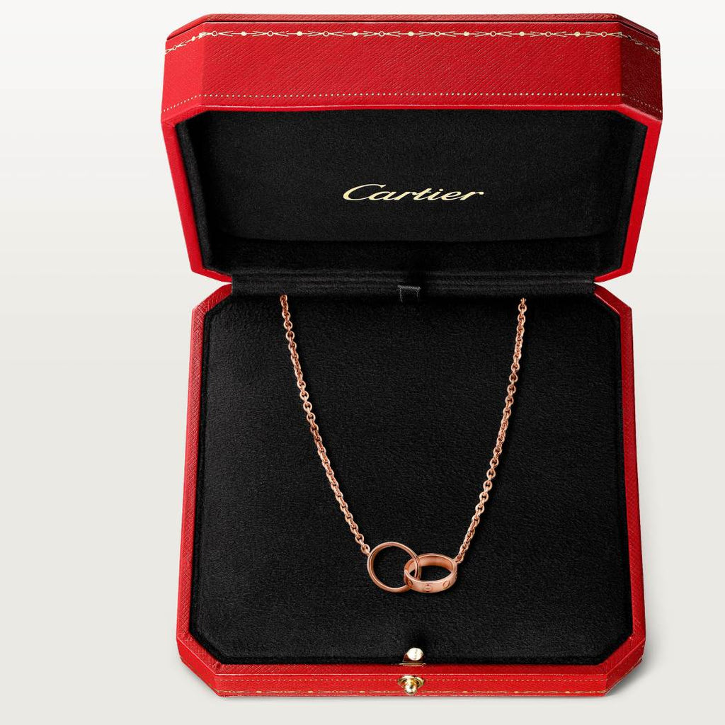 Cartier 18K rose gold LOVE two-ring pendant necklace without diamonds