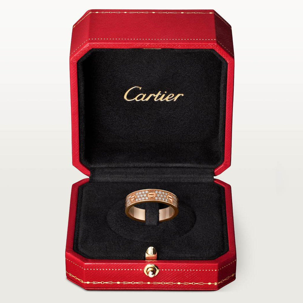 Cartier 18K rose gold LOVE ring 5mm with 3 rows of diamonds
