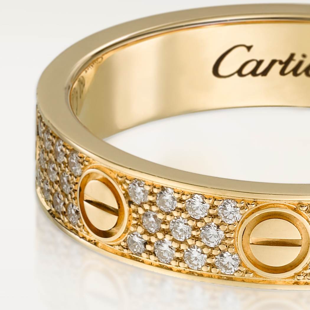 Cartier 18K gold LOVE ring 5mm with 3 rows of diamonds