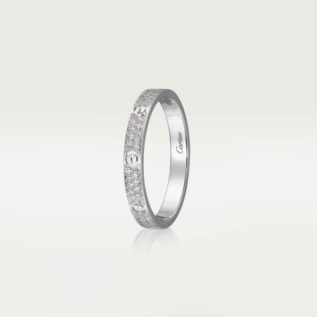 Cartier 18K white gold LOVE small ring with 2 rows of diamonds