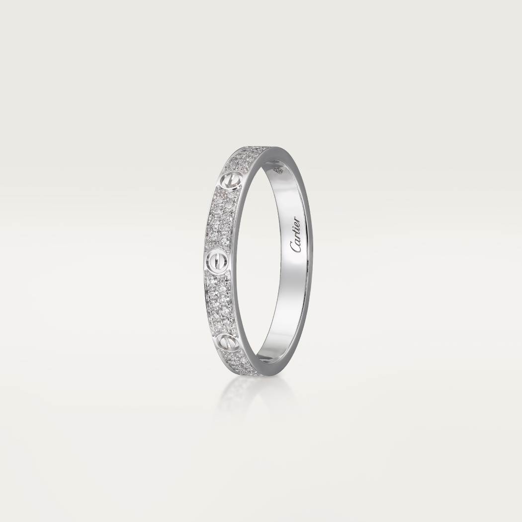 Cartier 18K white gold LOVE small ring with 2 rows of diamonds
