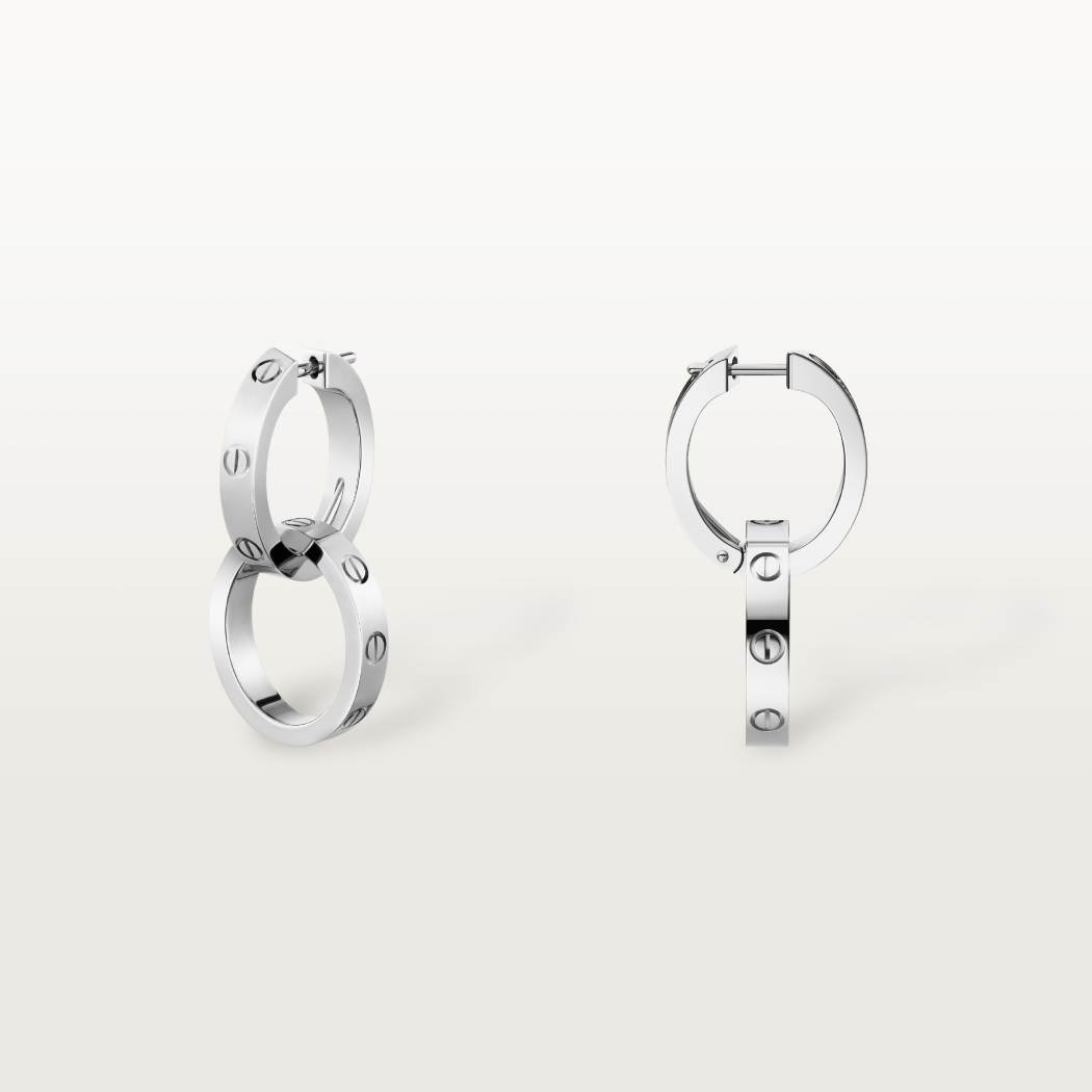 Cartier 18K white gold LOVE round 2-ring earrings without diamonds