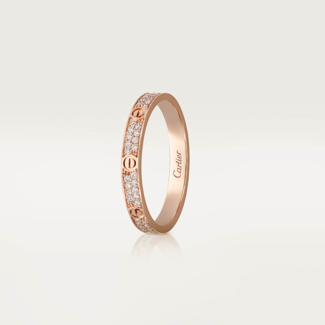 Cartier 18K rose gold LOVE small ring with 2 rows of diamonds