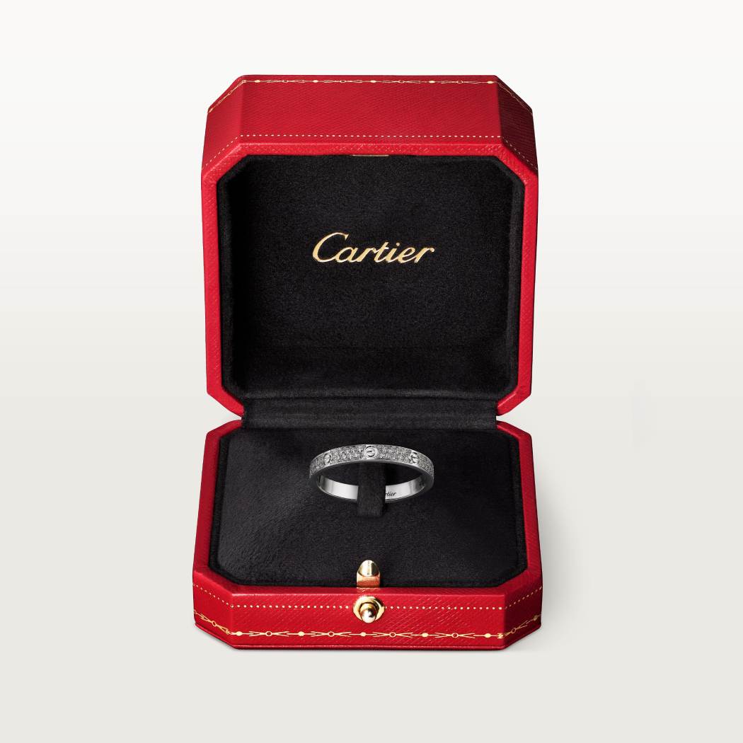 Cartier 18K white gold LOVE small ring with 2 rows of diamonds
