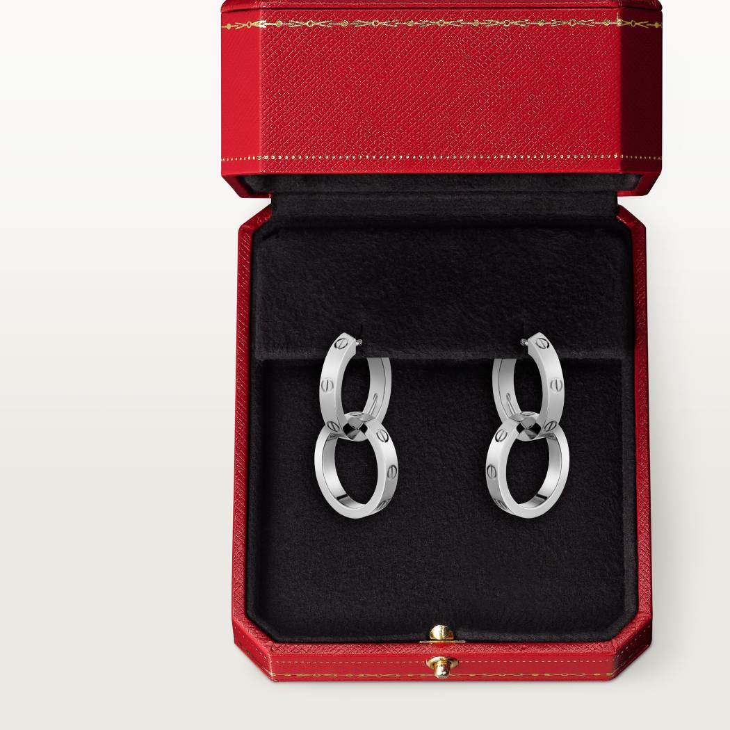 Cartier 18K white gold LOVE round 2-ring earrings without diamonds