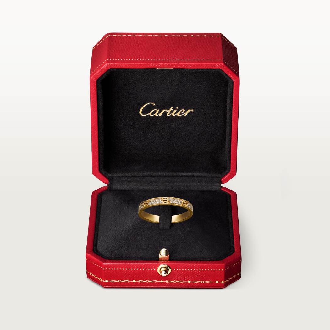 Cartier 18K gold LOVE small ring with 2 rows of diamonds