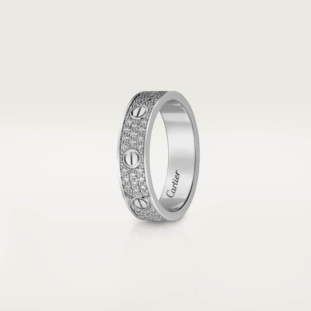 Cartier 18K Wihte gold LOVE ring 5mm with 3 rows of diamonds