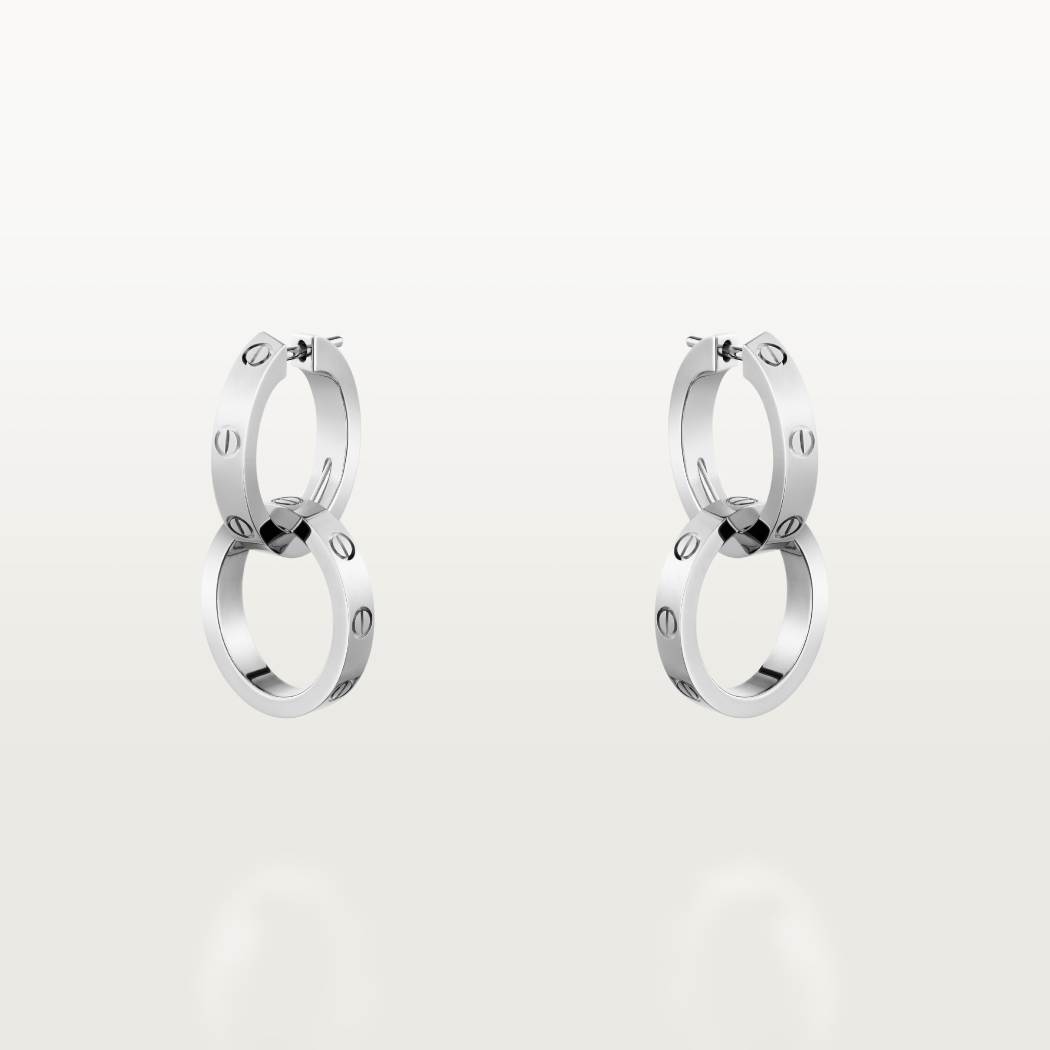 Cartier 18K white gold LOVE round 2-ring earrings without diamonds