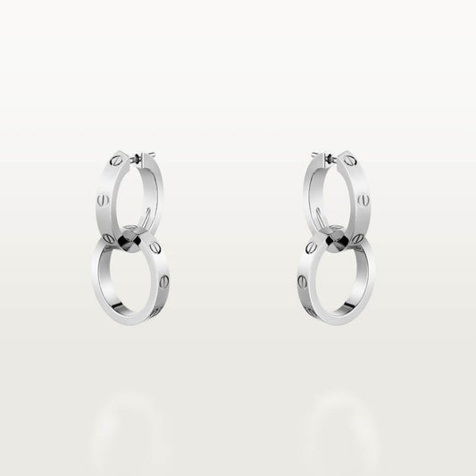 Cartier 18K white gold LOVE round 2-ring earrings without diamonds