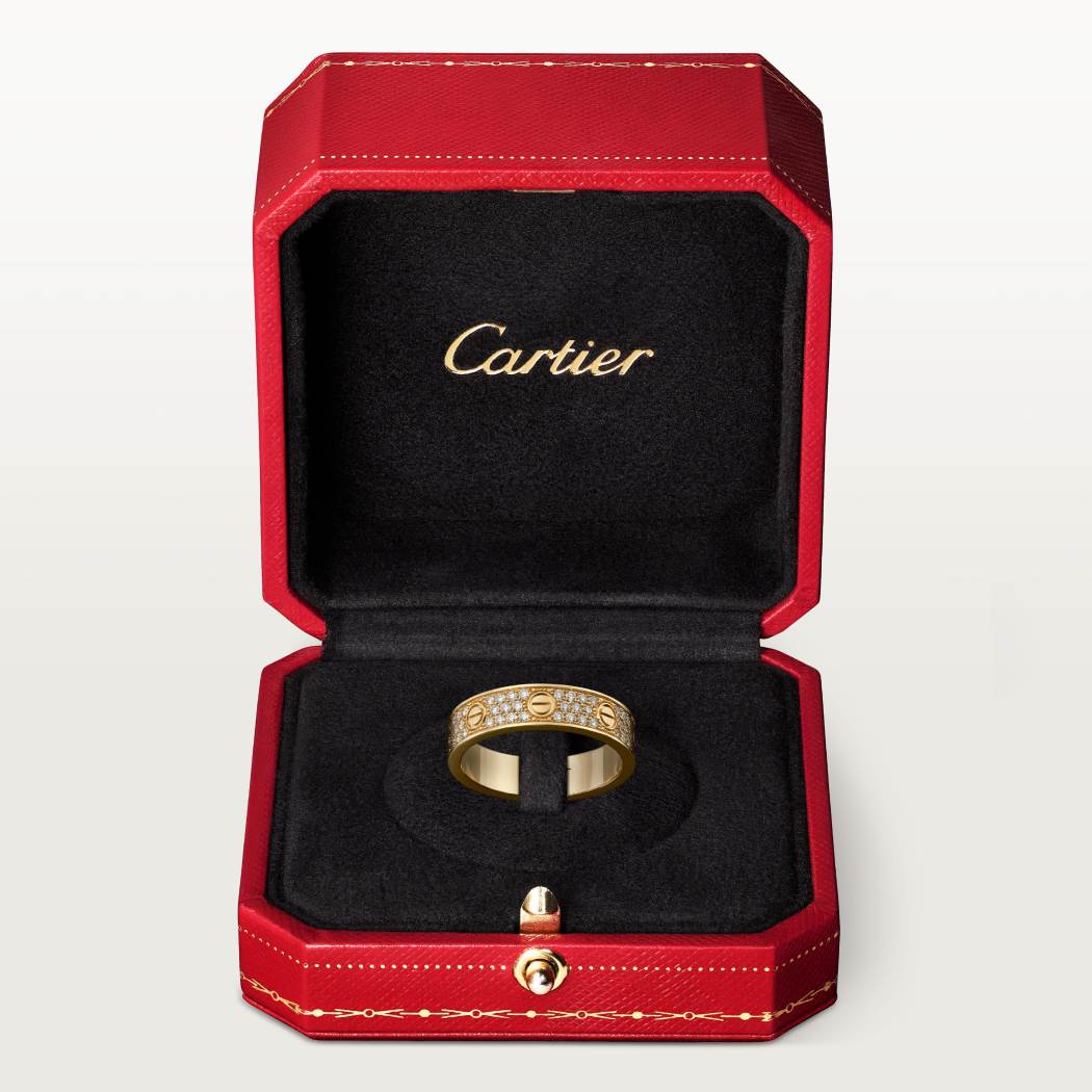 Cartier 18K gold LOVE ring 5mm with 3 rows of diamonds