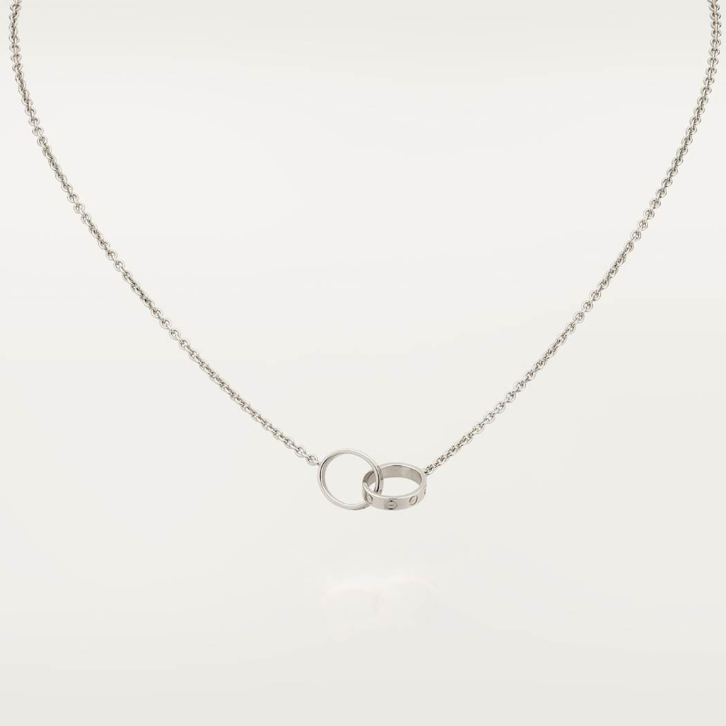 Cartier 18K white gold LOVE two-ring pendant necklace without diamonds