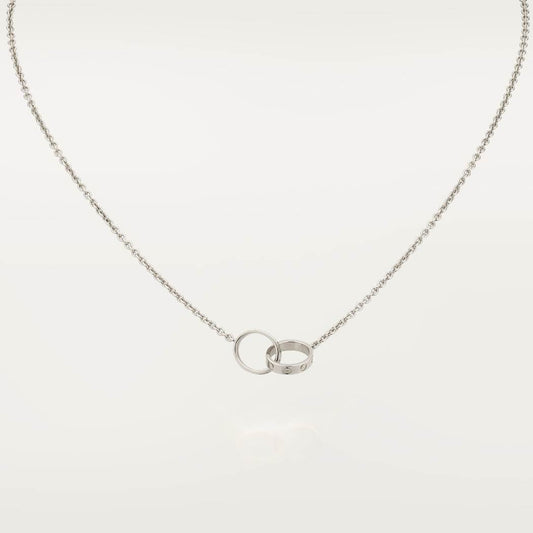 Cartier 18K white gold LOVE two-ring pendant necklace without diamonds