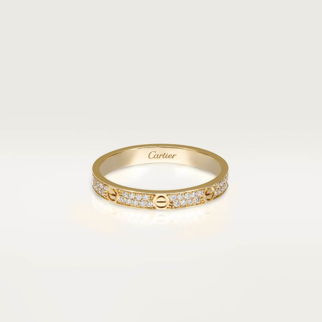 Cartier 18K gold LOVE small ring with 2 rows of diamonds