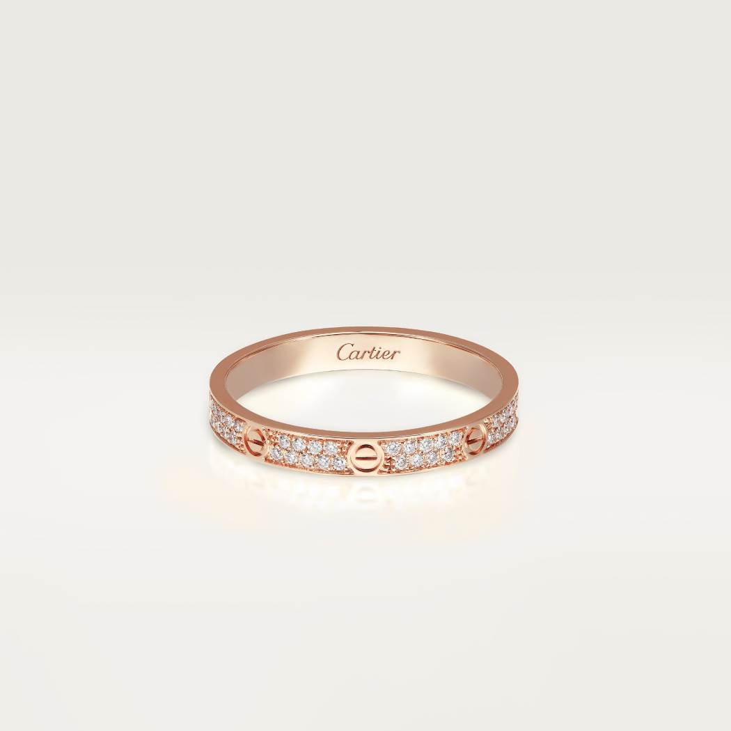 Cartier 18K rose gold LOVE small ring with 2 rows of diamonds