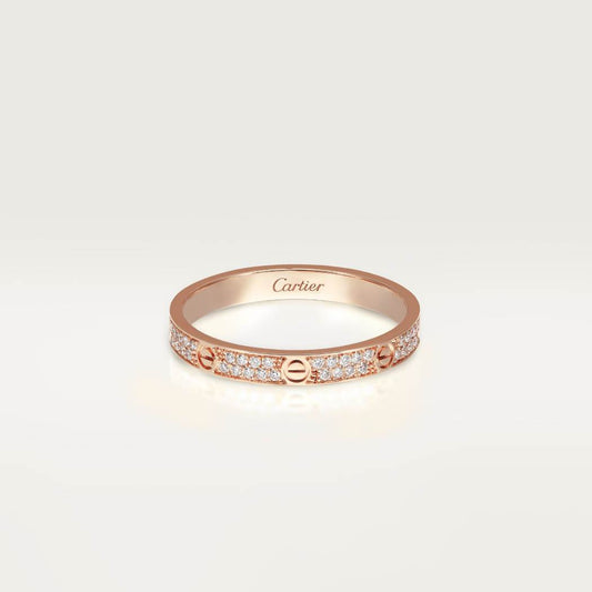 Cartier 18K rose gold LOVE small ring with 2 rows of diamonds