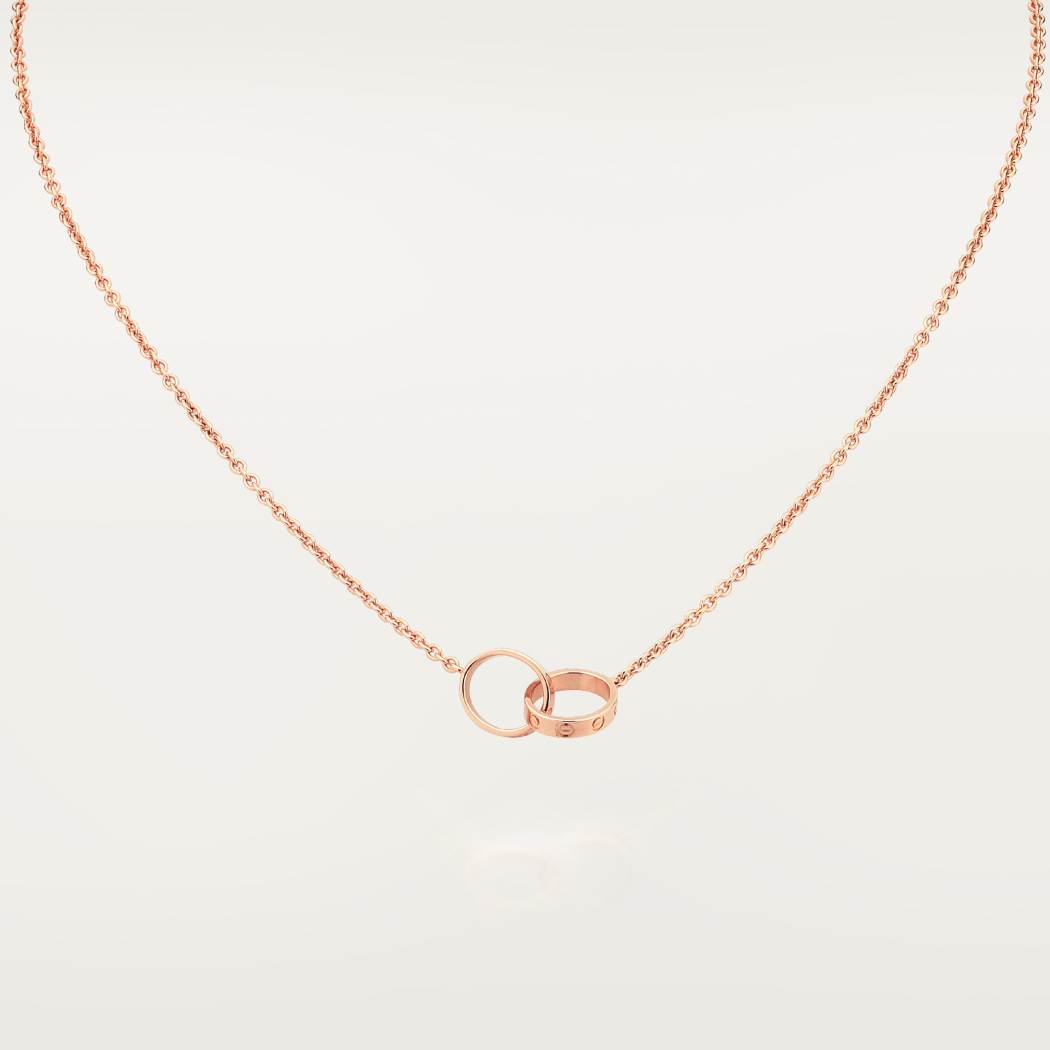Cartier 18K rose gold LOVE two-ring pendant necklace without diamonds