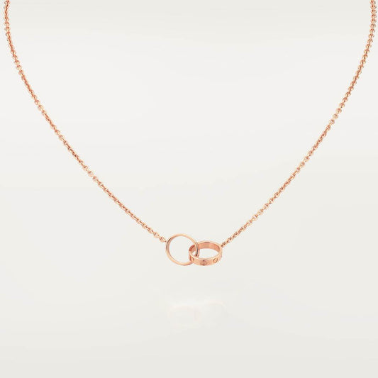 Cartier 18K rose gold LOVE two-ring pendant necklace without diamonds