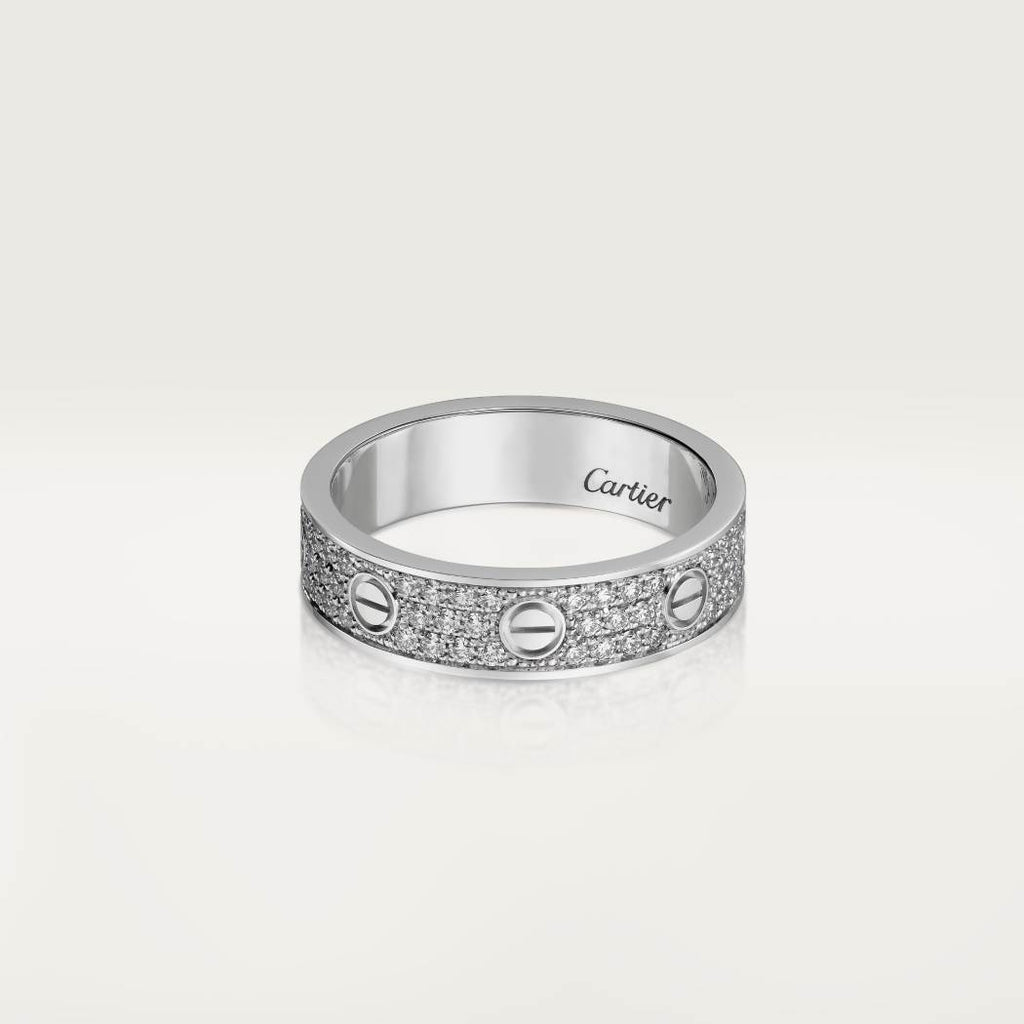 Cartier 18K Wihte gold LOVE ring 5mm with 3 rows of diamonds