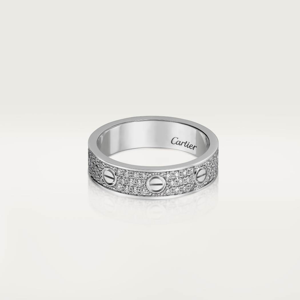 Cartier 18K Wihte gold LOVE ring 5mm with 3 rows of diamonds
